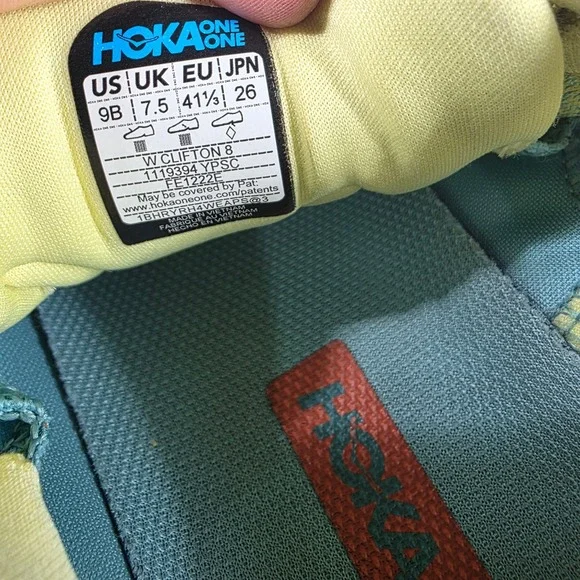 Hoka Clifton 8 Women's Running Shoes Lemon Yellow Teal Size 9B 1119394 - Picture 8 of 8